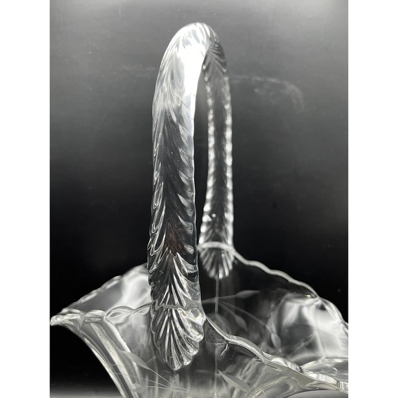 Vtg Duncan & Miller Crystal Bride Basket Handle Etched Rose Pattern 11.5" - Picture 3 of 9